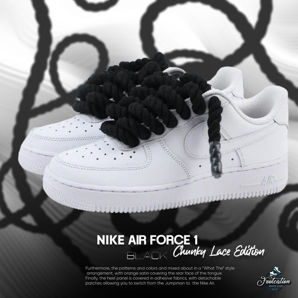 NIKE AIR FORCE 1 CHUNKY ROPE LACE BLACK WHITE