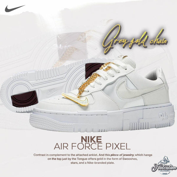 NIKE AIR FORCE 1 PIXEL GREY GOLD CHAIN