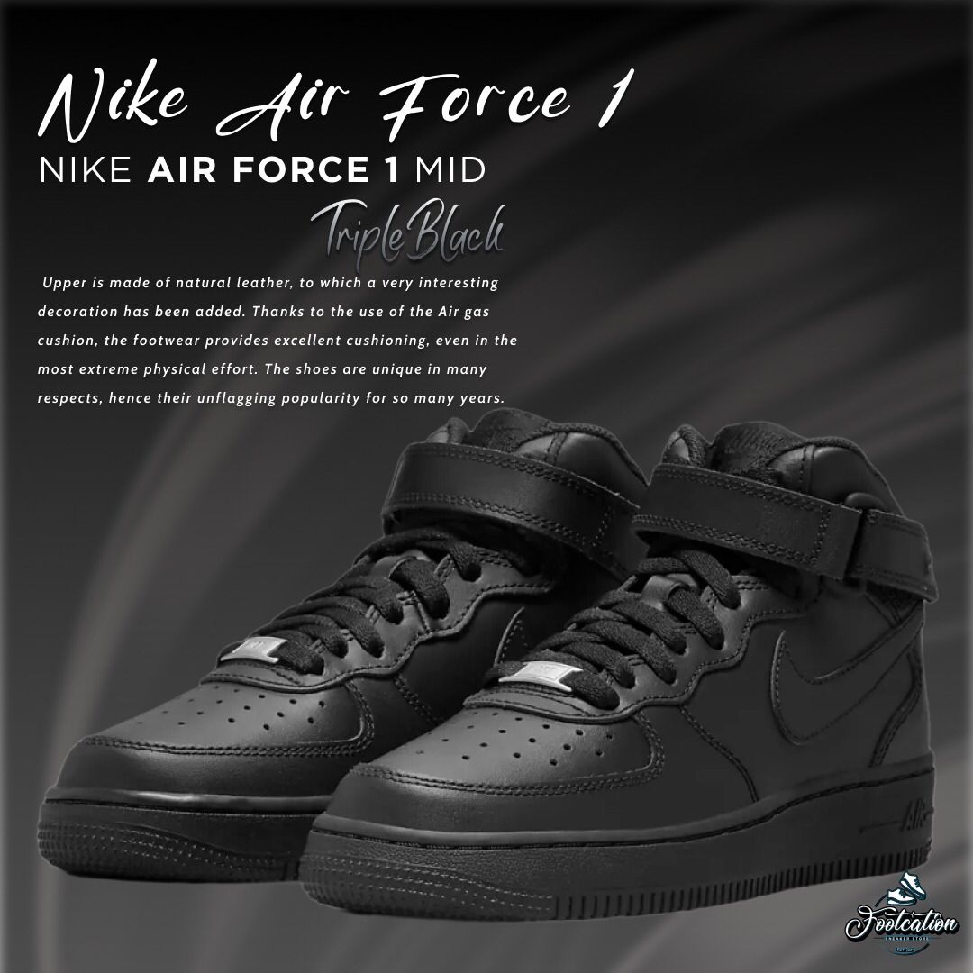 NIKE AIR FORCE 1 MID TRIPLE BLACK