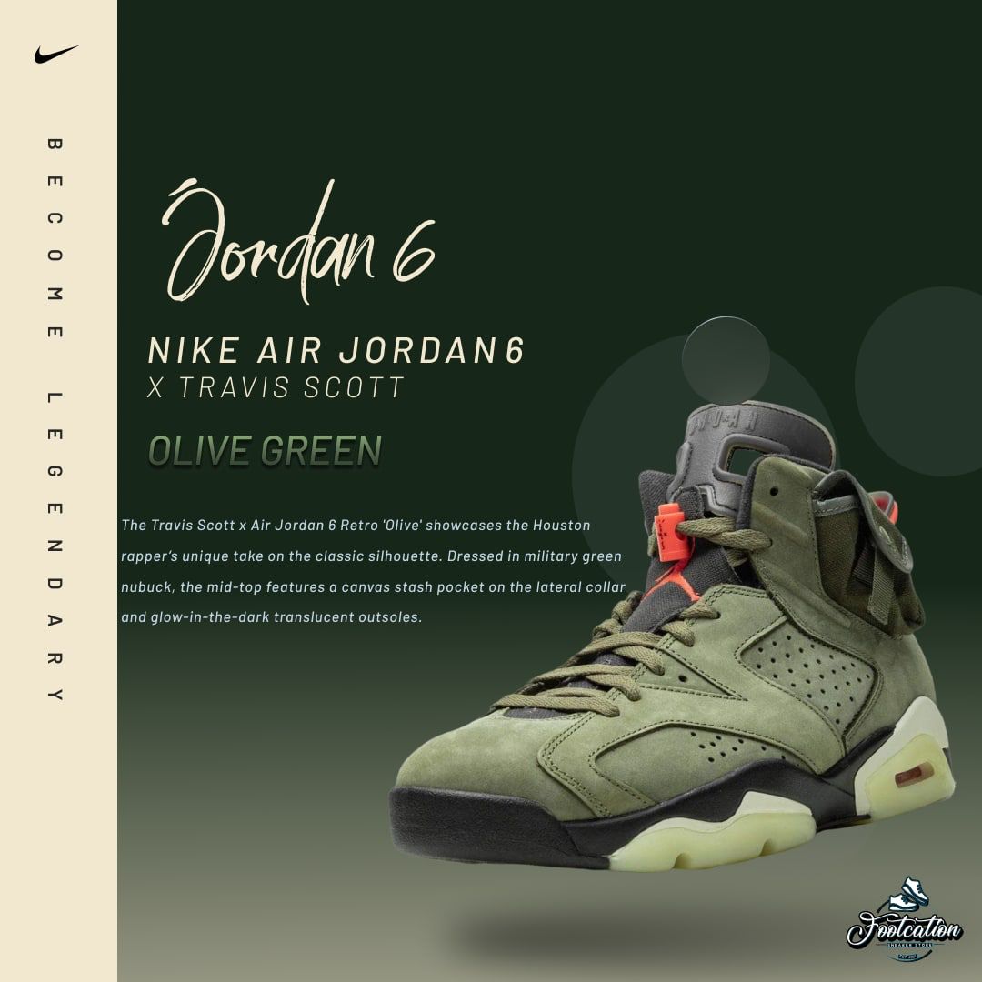 JORDAN 6 X TRAVIS SCOTT OLIVE GREEN